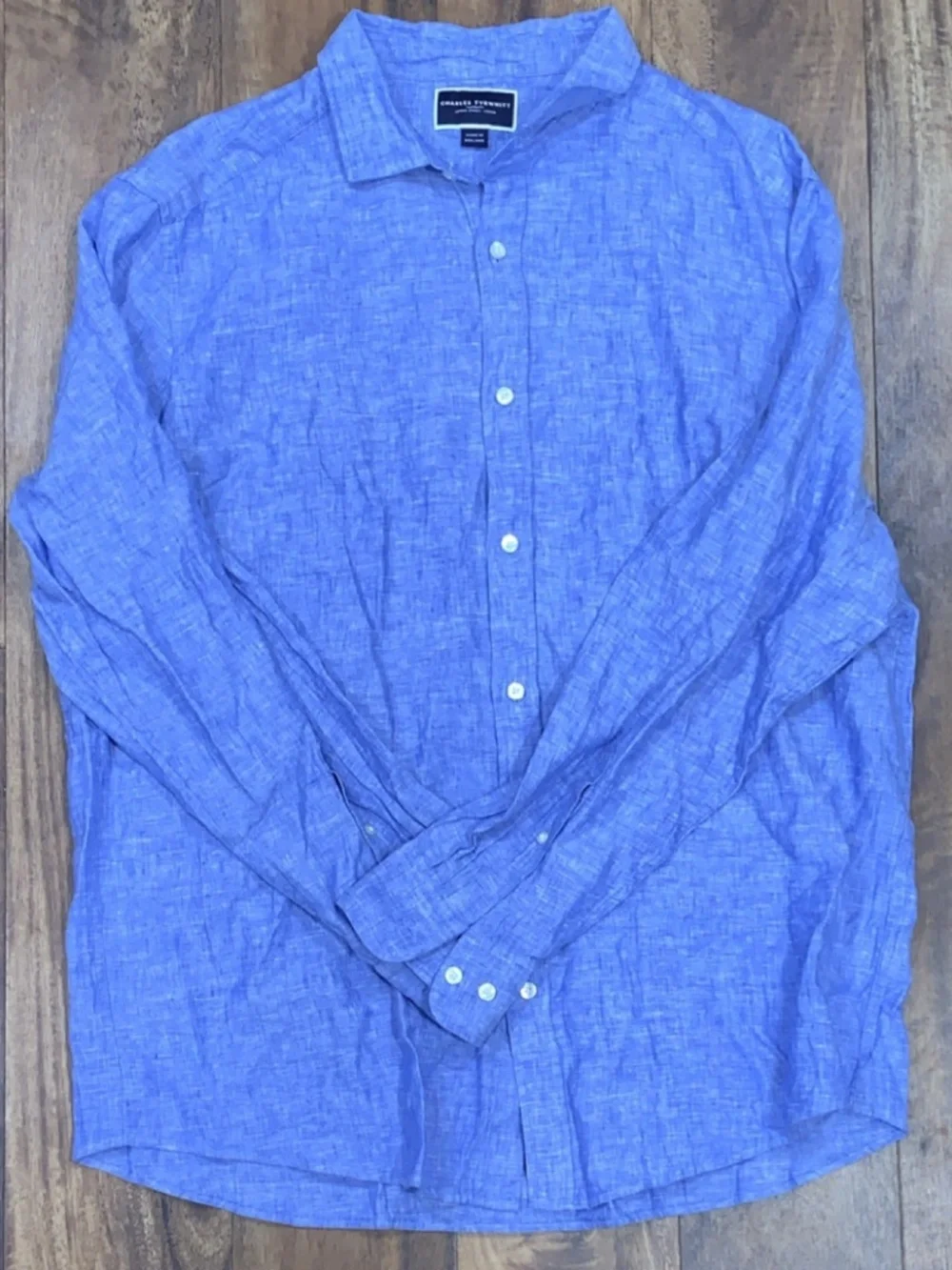 Charles Tyrwhitt Men's Linen Classic Fit Blue Button-Up Long Sleeve XL SKU 014 - Picture 1 of 6
